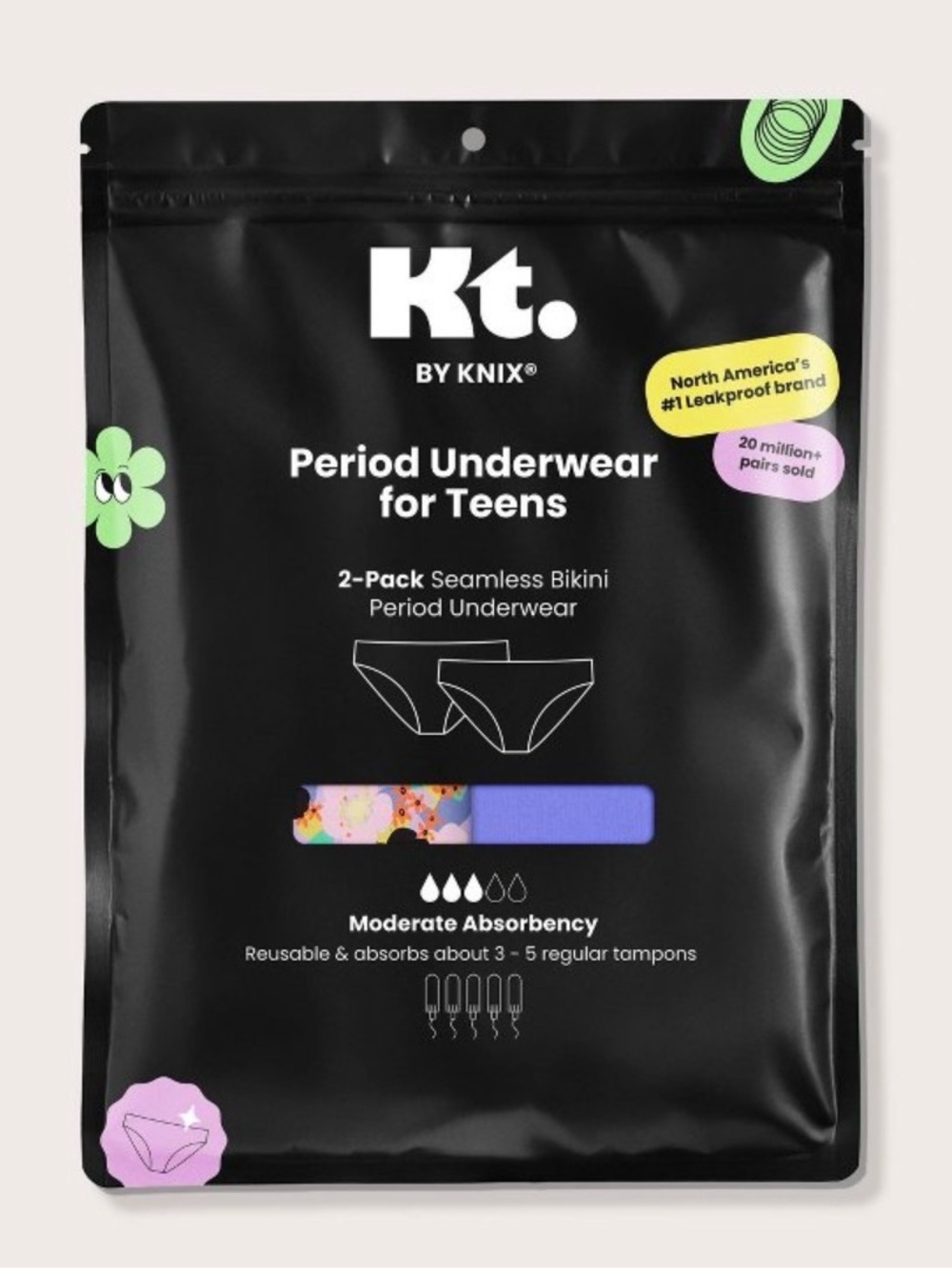 NEW Knix KT Teen Leakproof Seamless Bikini Period Underwear Sz XL 16-18 2 Pk